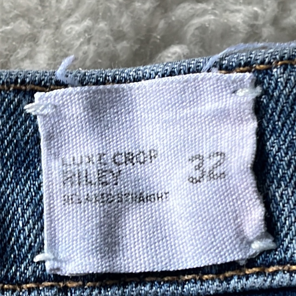 Hudson Riley Luxe Crop Relaxed Straight Raw Hem Button Fly Distressed Jeans 32 - Picture 12 of 15